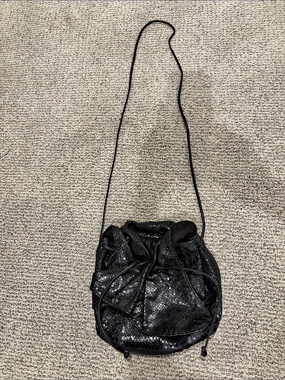 Carlos Falchi Black Drawstring Crossbody Bag
